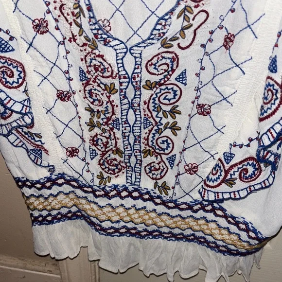 Free People New Holland Park Embroidered White and Blue Top - Picture 3 of 7